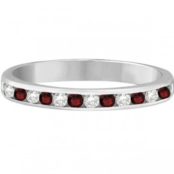 Garnet & Diamond Semi-Eternity Channel Ring 14k White Gold (0.40ct)