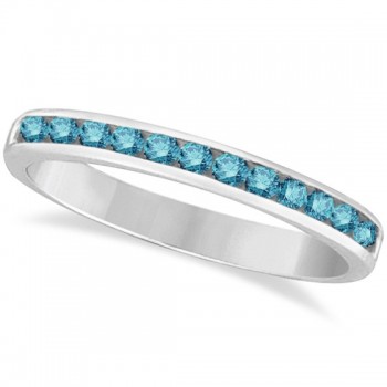 Channel-Set Fancy Blue Diamond Ring Band 14k White Gold (0.33ct)