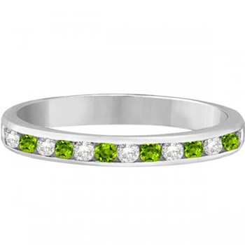 Peridot & Diamond Semi-Eternity Channel Ring 14k White Gold (0.40ct)