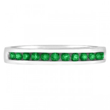 Channel-Set Emerald Band Stackable Ring 14k White Gold (0.40ct)