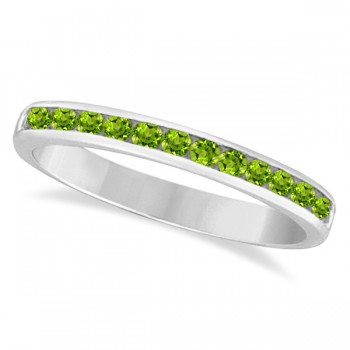 Peridot Channel-Set Semi-Eternity Ring Band 14k White Gold (0.40ct)