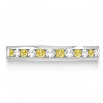 Channel-Set Yellow Canary & White Diamond Ring 14k White Gold (0.33ct)