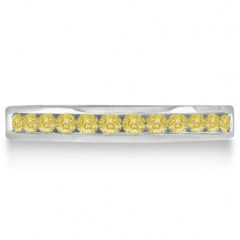 Channel-Set Yellow Canary Diamond Ring Band 14k White Gold (0.33ct)