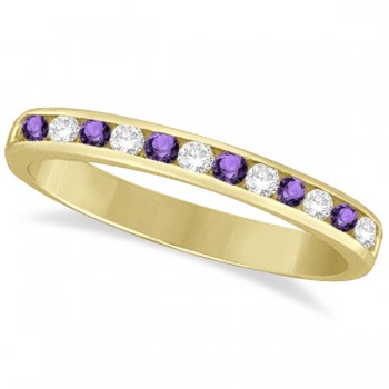 Amethyst & Diamond Semi-Eternity Channel Ring 14k Yellow Gold (0.40ct)