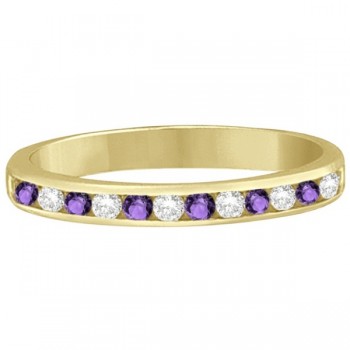 Amethyst & Diamond Semi-Eternity Channel Ring 14k Yellow Gold (0.40ct)