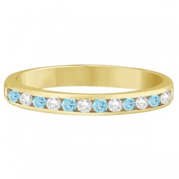 Aquamarine & Diamond Semi-Eternity Channel Ring 14k Yellow Gold (0.40ct)