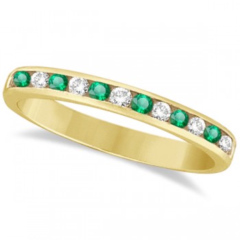 Channel-Set Emerald & Diamond Ring Band 14k Yellow Gold (0.40ctw)