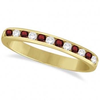 Garnet & Diamond Semi-Eternity Channel Ring 14k Yellow Gold (0.40ct)