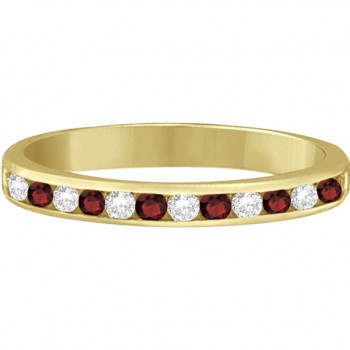 Garnet & Diamond Semi-Eternity Channel Ring 14k Yellow Gold (0.40ct)