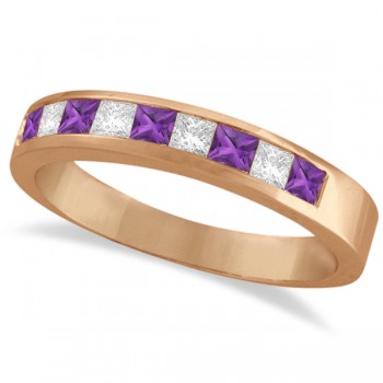 Princess Channel-Set Lab Grown Diamond & Amethyst Ring 14K Rose Gold