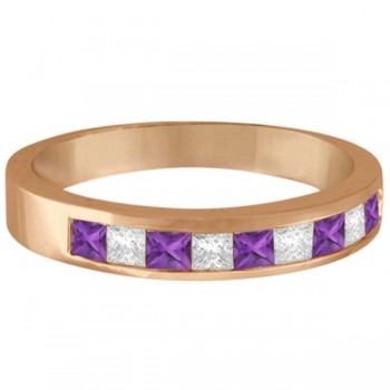 Princess Channel-Set Lab Grown Diamond & Amethyst Ring 14K Rose Gold