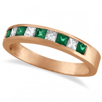 Princess-Cut Lab Grown Diamond & Emerald Ring 14k Rose Gold (0.73ct)