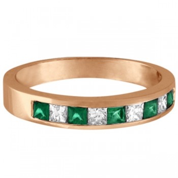 Princess-Cut Lab Grown Diamond & Emerald Ring 14k Rose Gold (0.73ct)