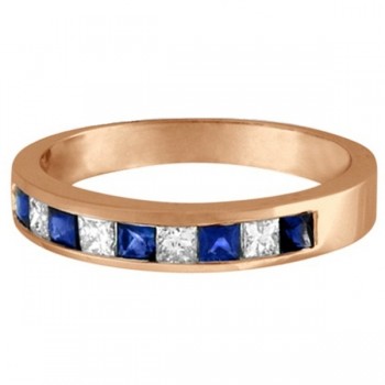 Princess-Cut Channel-Set Lab Grown Diamond & Sapphire Ring 14k Rose Gold