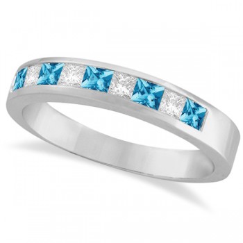 Princess Channel-Set Lab Grown Diamond & Blue Topaz Ring 14K White Gold