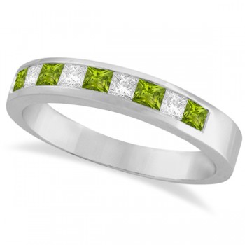 Princess Channel-Set Lab Grown Diamond & Peridot Ring 14K White Gold