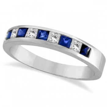 Princess-Cut Channel-Set Lab Grown Diamond & Sapphire Ring 14k White Gold
