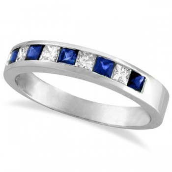 Princess-Cut Diamond & Sapphire Wedding Ring Band in Palladium