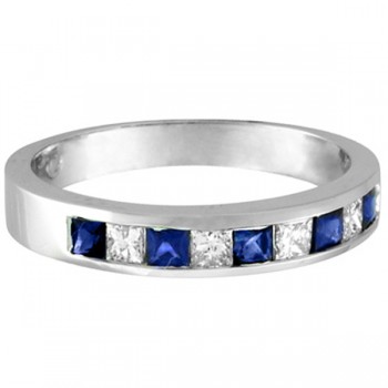 Princess-Cut Diamond & Sapphire Wedding Ring Band in Palladium