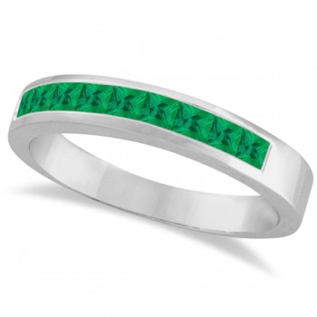 Princess-Cut Channel-Set Stackable Emerald Ring 14k White Gold (1.00ct)