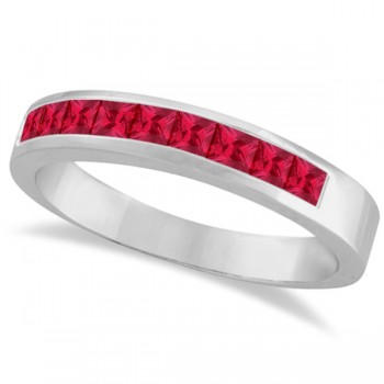 Princess-Cut Channel-Set Stackable Ruby Ring 14k White Gold (1.00ct)