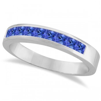 Princess-Cut Channel-Set Stackable Tanzanite Ring 14k White Gold (1.00ct)