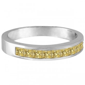 Princess-Cut Channel-Set Yellow Canary Diamond Ring Band 14k White Gold