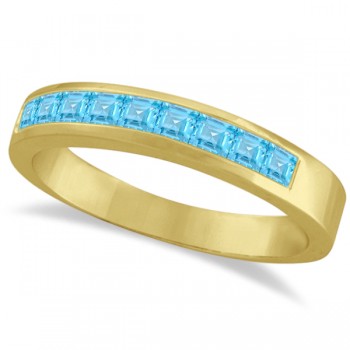 Princess-Cut Channel-Set Blue Topaz Ring Band 14k Yellow Gold (1.00ct)