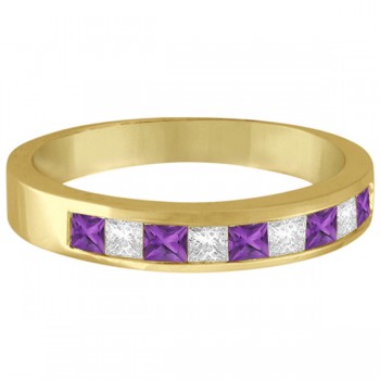 Princess Channel-Set Lab Grown Diamond & Amethyst Ring 14K Yellow Gold
