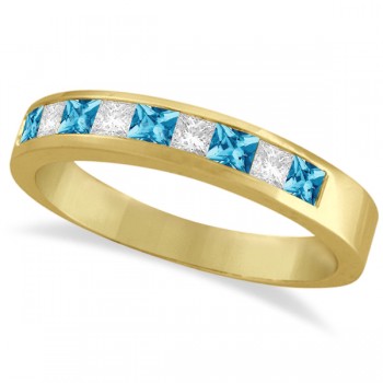 Princess Channel-Set Lab Grown Diamond & Blue Topaz Ring 14K Yellow Gold