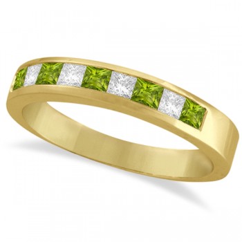 Princess Channel-Set Lab Grown Diamond & Peridot Ring 14K Yellow Gold