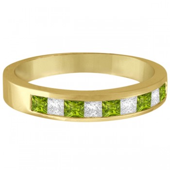 Princess Channel-Set Lab Grown Diamond & Peridot Ring 14K Yellow Gold