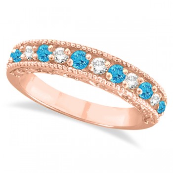 Blue Topaz & Diamond Ring Anniversary Band 14k Rose Gold (0.30ct)