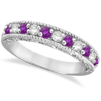 Amethyst & Diamond Ring Anniversary Band 14k White Gold (0.30ct)