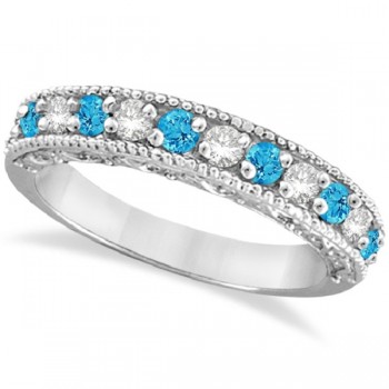 Blue Topaz & Diamond Ring Anniversary Band 14k White Gold (0.30ct)