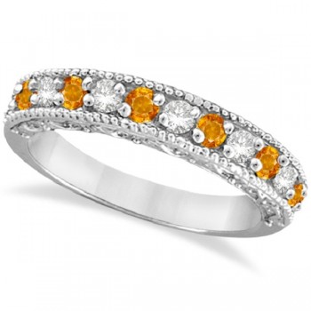 Citrine & Diamond Ring Anniversary Band 14k White Gold (0.30ct)