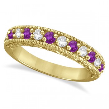 Amethyst & Diamond Ring Anniversary Band 14k Yellow Gold (0.30ct)