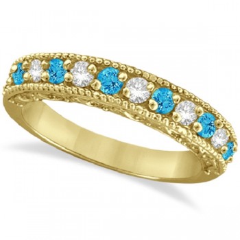 Blue Topaz & Diamond Ring Anniversary Band 14k Yellow Gold (0.30ct)