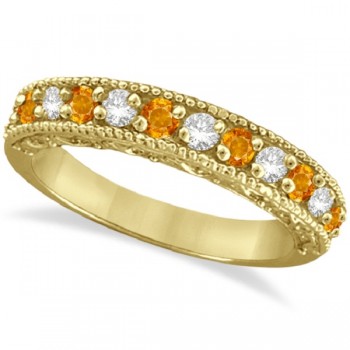 Citrine & Diamond Ring Anniversary Band 14k Yellow Gold (0.30ct)