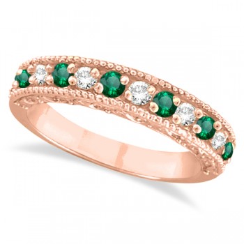 Designer Diamond and Emerald Ring Band in 14k Rose Gold (0.59 ctw)