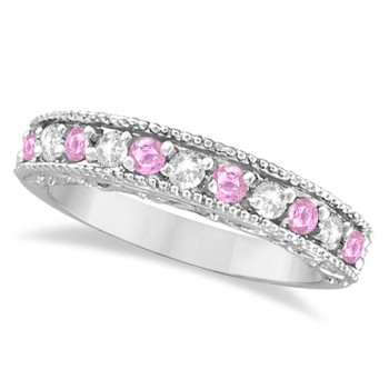 Designer Diamond and Pink Sapphire Ring in 14K White Gold (0.61 ctw)