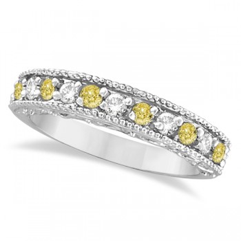 Fancy Yellow Canary & White Diamond Ring Band 14k White Gold (0.50ct)