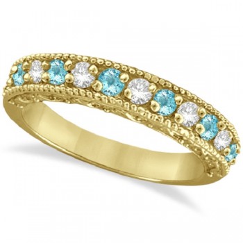 Aquamarine & Diamond Band Filigree Ring Design 14k Yellow Gold (0.60ct)