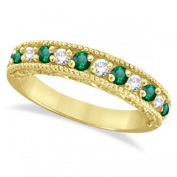 Designer Diamond and Emerald Ring Band in 14k Yellow Gold (0.59 ctw)