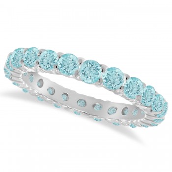 Lab Aquamarine Eternity Ring Band 14k White Gold (1.07ct)