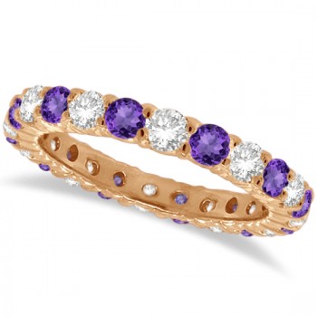 Purple Lab Amethyst & Lab Grown Diamond Eternity Ring Band 14k Rose Gold (1.07ct)