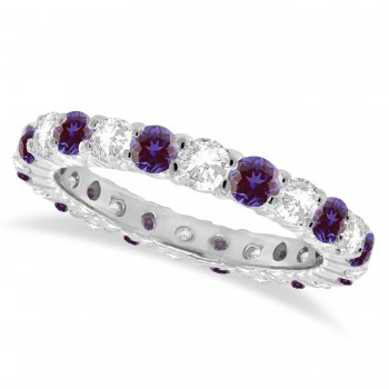 Purple Lab Alexandrite & Diamond Eternity Ring Band 14k White Gold (1.07ct)