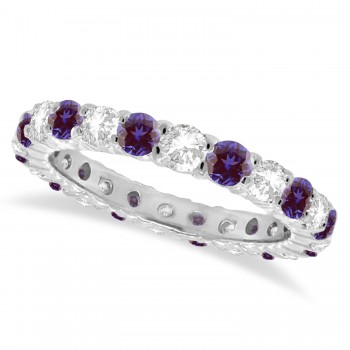 Purple Lab Alexandrite & Diamond Eternity Ring Band 14k White Gold (1.07ct)