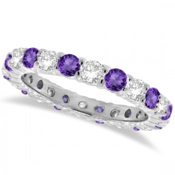 Purple Lab Amethyst & Lab Grown Diamond Eternity Ring Band 14k White Gold (1.07ct)