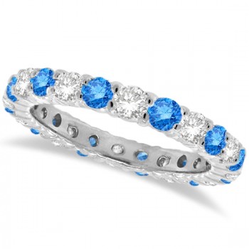 Fancy Blue & White Diamond Eternity Ring Band 14k White Gold (1.07ct)